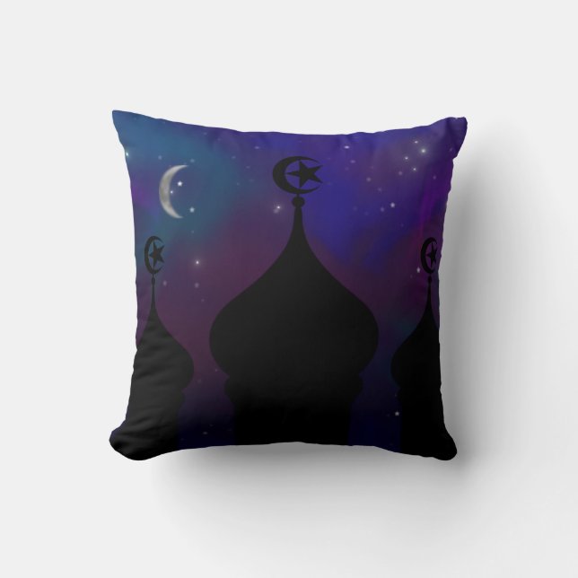 Ramadan Mosque with Magical Night Sky Throw Pillow (Front)