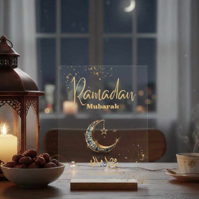 Ramadan Mubarak Acrylic Sign with Crescent Moon (Créateur téléchargé)