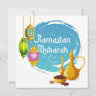 Ramadan Mubarak Colorful Lanterns, Dates & Teapot Holiday Card