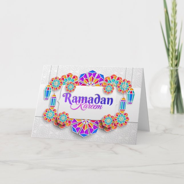 Ramadan Mubarak Colourful Pattern Floral Holiday Card (Front)