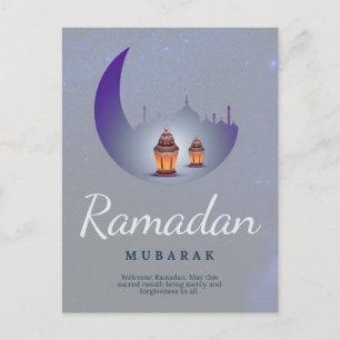 Ramadan Mubarak Crescent Moon Lantern Art Holiday Postcard