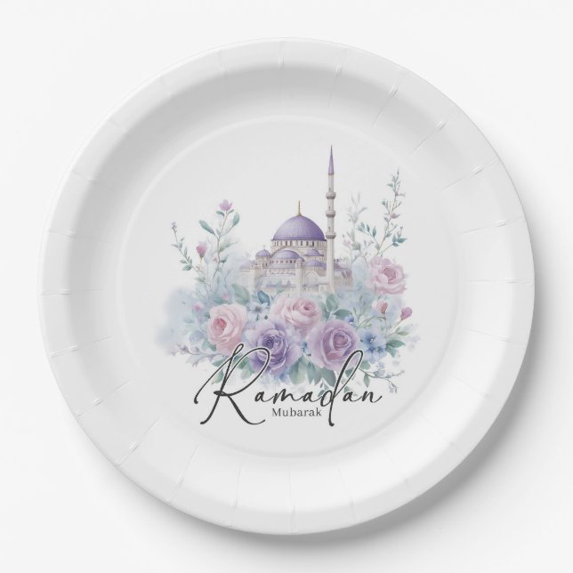 Ramadan Mubarak Floral Islamic Party Decor Paper Plate (Front)
