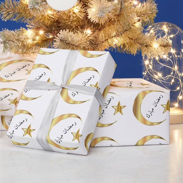 ramadan mubarak gold and white   wrapping paper (Holidays)