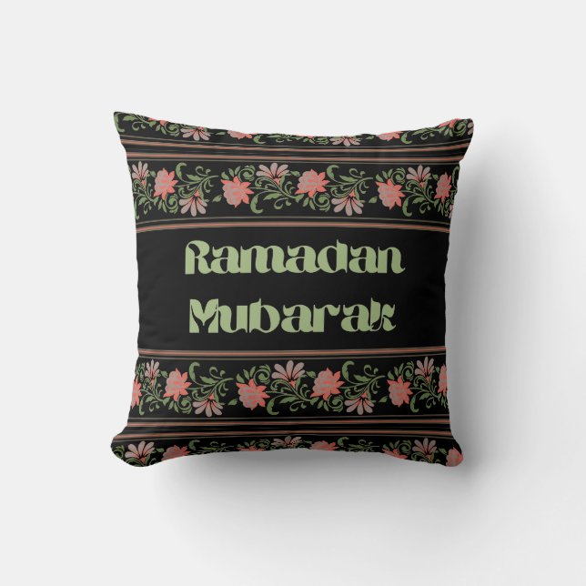 Ramadan Mubarak Islamic Arabesque Border pattern Throw Pillow (Front)