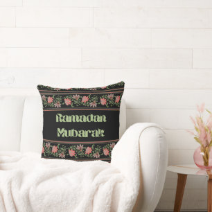 Ramadan Mubarak Islamic Arabesque Border pattern Throw Pillow