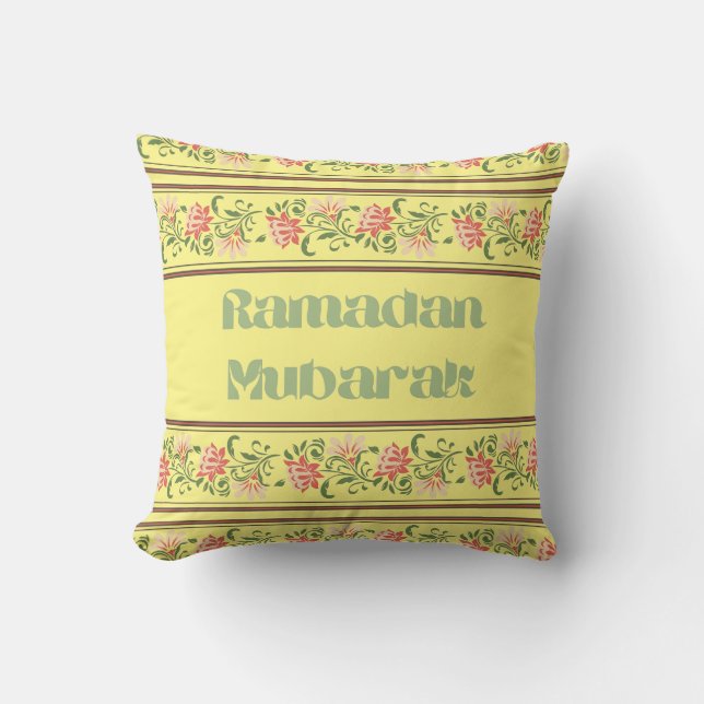 Ramadan Mubarak Islamic Arabesque Border pattern Throw Pillow (Front)