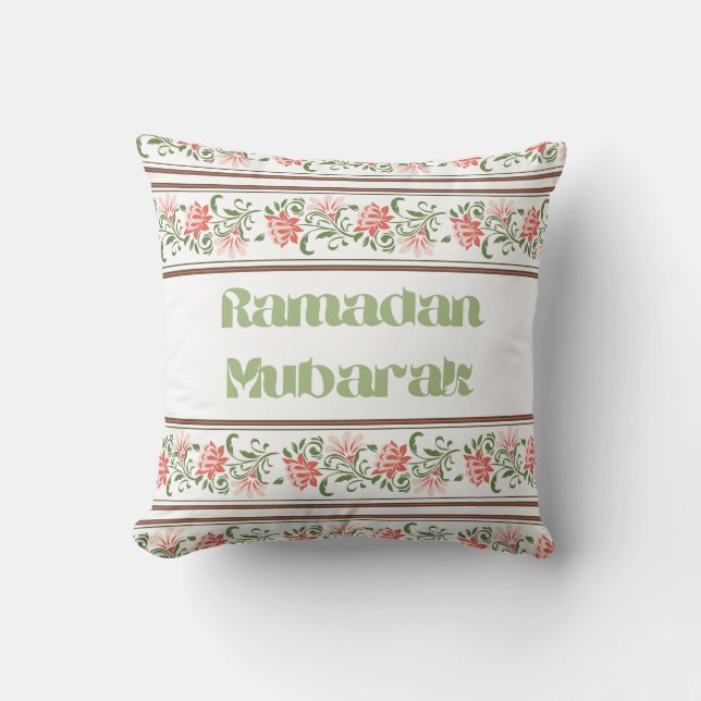 Ramadan Mubarak Islamic Arabesque Border pattern Throw Pillow (Front)