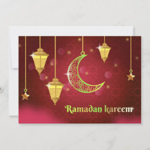 Ramadan Mubarak Islamic Lantern Crescent Star Red Holiday Card