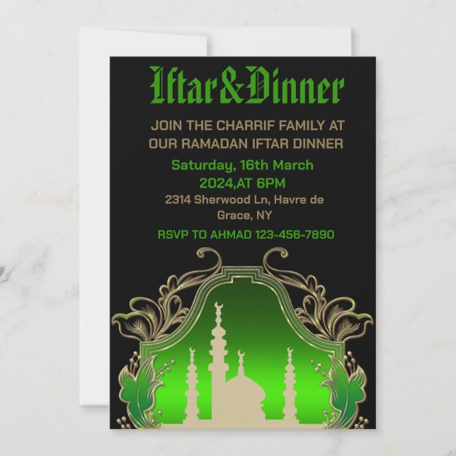  Ramadan  Mubarak Kareem 2024 iftar party Invitation (Front)