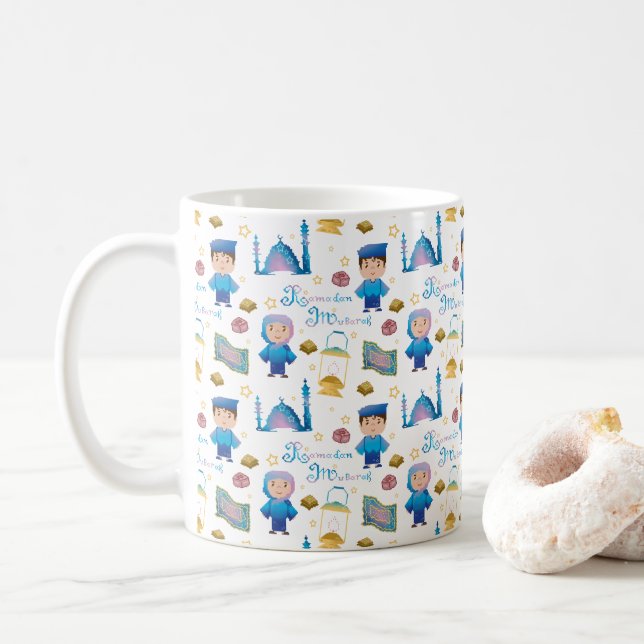 Ramadan Mubarak Pattern Coffee Mug (With Donut)