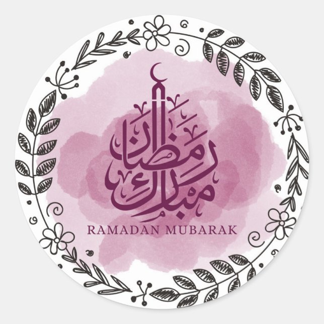 Ramadan Mubarak Watercolor Classic Round Sticker (Front)