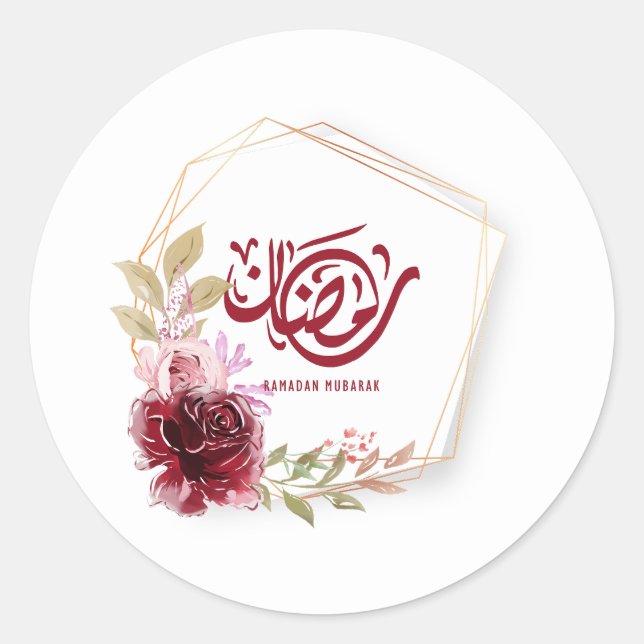 Ramadan Mubarak Watercolor Floral  Classic Round Sticker (Front)