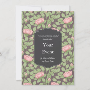 Rambling Pink Roses Personalized Dark Plum Invitation