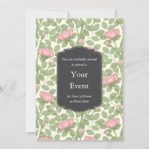 Rambling Pink Roses Personalized Ivory Invitation
