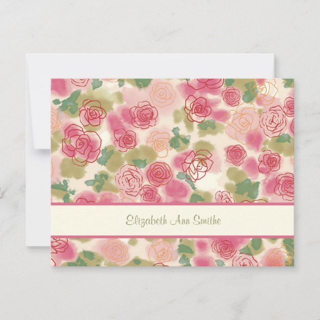 Rambling Rose Personalized Stationery Note Card (Front)