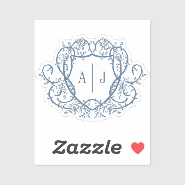 Rambling Rose Steel Blue Monogram Crest Wedding (Sheet)