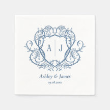 Rambling Rose Steel Blue Monogram Crest Wedding