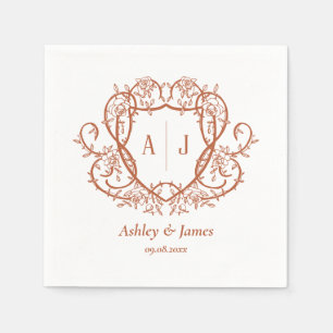 Rambling Rose Terracotta Monogram Crest Wedding Napkin