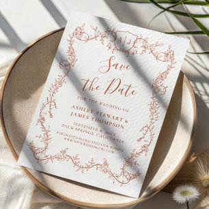 Rambling Rose Terracotta Wedding Save the Date Invitation