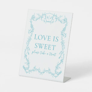 Rambling Rose Turquoise Wedding Love is Sweet Pedestal Sign