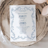 Rambling Rose Vine Blue Monogram Crest Wedding