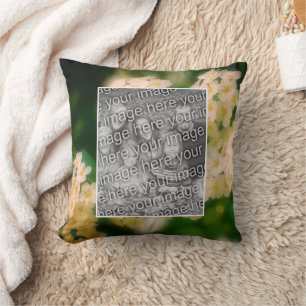 Rambling Wild White Roses Add Your Photo Throw Pillow