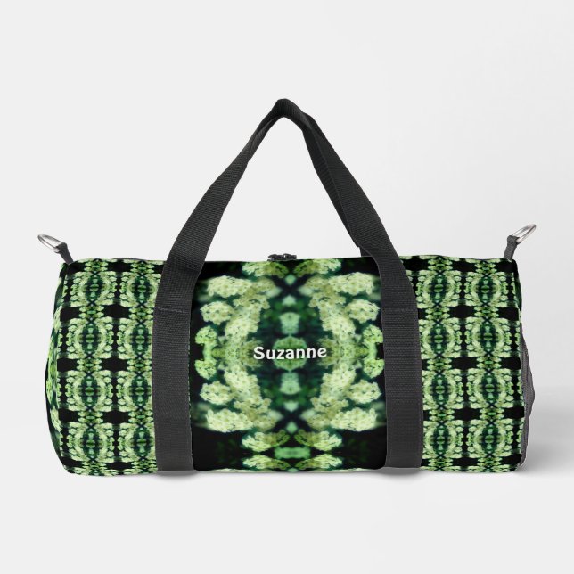 Rambling Wild White Roses Pattern Personalized Duffle Bag (Front)