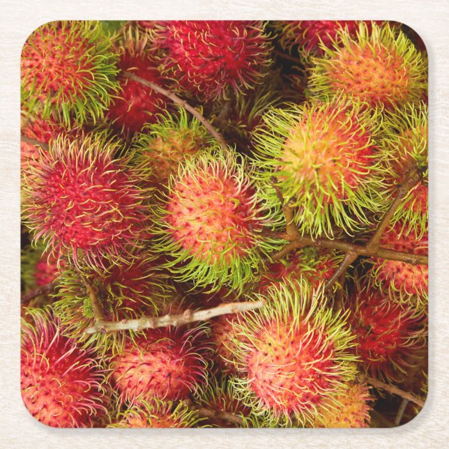 Rambutan Fruit at Can Duoc Market Square Paper Coaster (Front)