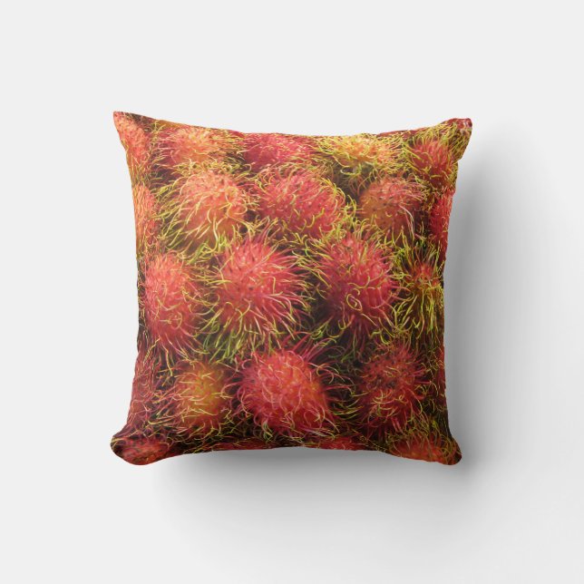 Rambutan Tropical Fruit Throw Pillow (Front)