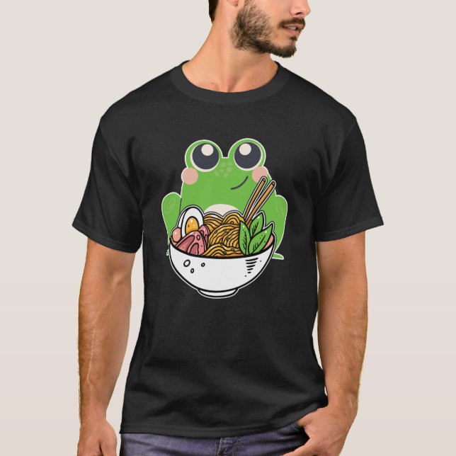 Ramen and cute Frog Japanese Noodles addicted T-Shirt (Front)