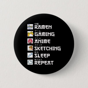 Ramen Anime Gaming Repeat Otaku Anime Manga Video 2 Inch Round Button