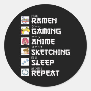 Ramen Anime Gaming Repeat Otaku Anime Manga Video  Classic Round Sticker