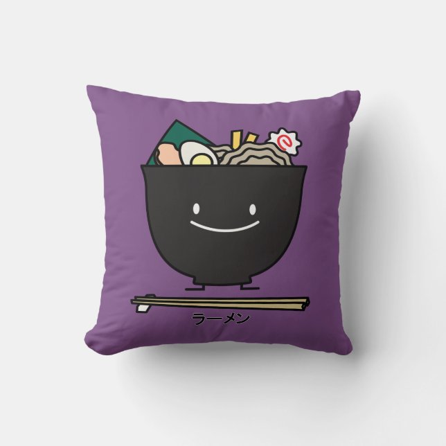Ramen Bowl chopstick pork seaweed Japanese noodles Throw Pillow (Front)
