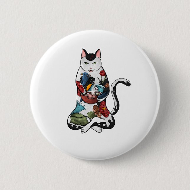 ramen cat 2 inch round button (Front)