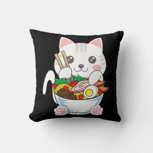 Ramen Cat Anime Bowl Kawaii Neko Japanese Food Gir Throw Pillow