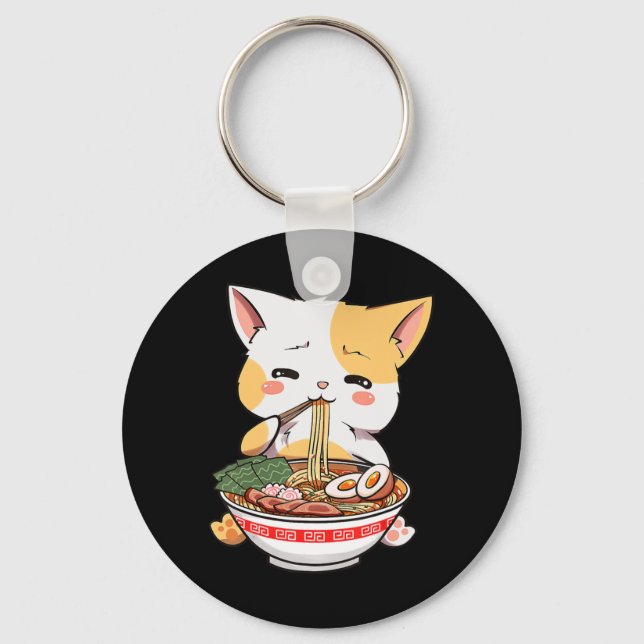 Ramen Cat Anime Bowl Kawaii Neko Japanese Kids Gir Keychain (Front)