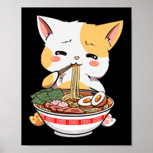 Ramen Cat Anime Bowl Kawaii Neko Japanese Kids Gir Poster