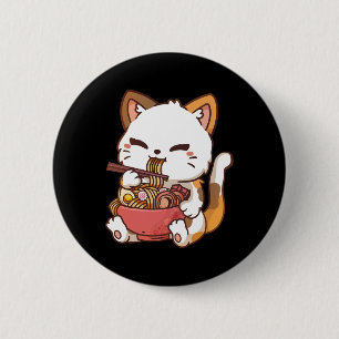 Ramen Cat Anime Kawaii Cat Eating Ramen  2 Inch Round Button