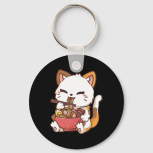 Ramen Cat Anime Kawaii Cat Eating Ramen  Keychain