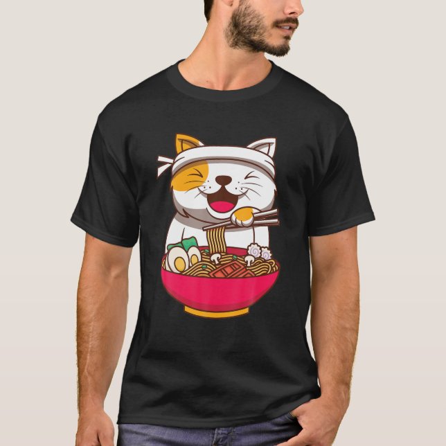Ramen Cat Anime Kawaii Japanese Ns Girls And Boys T-Shirt (Front)