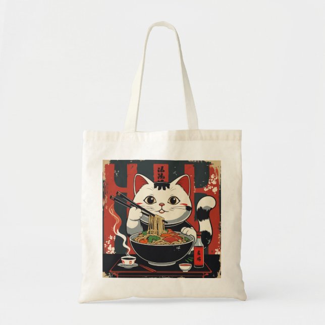 Ramen Cat Delight Tote Bag – Purrfectly Noodle (Front)