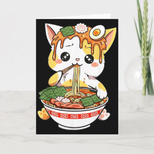 Ramen Cat Design Kawaii Style Funny Japanese Anime Card