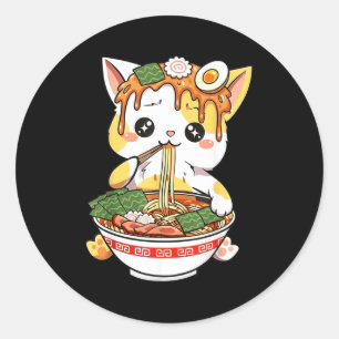 Ramen Cat Design Kawaii Style Funny Japanese Anime Classic Round Sticker