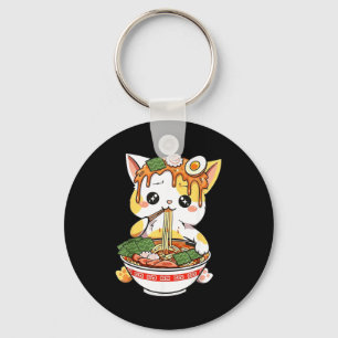 Ramen Cat Design Kawaii Style Funny Japanese Anime Keychain