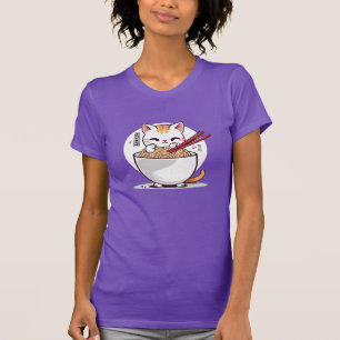 Ramen Cat Eating Noodles Design T-Shirt
