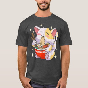 Ramen  Cat Eating Noodles Japanese Food Anime Tee 