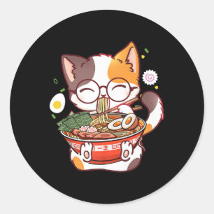 Ramen Cat Japanese Food Kawaii Anime Girls Officia Classic Round Sticker