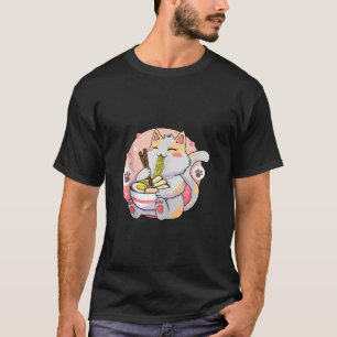 Ramen Cat Kawaii Anime Cat Eating Ramen Japanese N T-Shirt