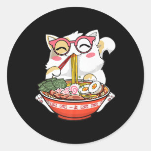 Ramen Cat Kawaii Anime Japanese Food Girls Officia Classic Round Sticker