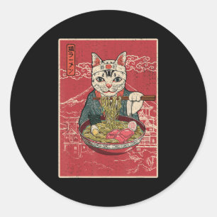 Ramen Cat Kawaii Anime Japanese Food Girls Officia Classic Round Sticker